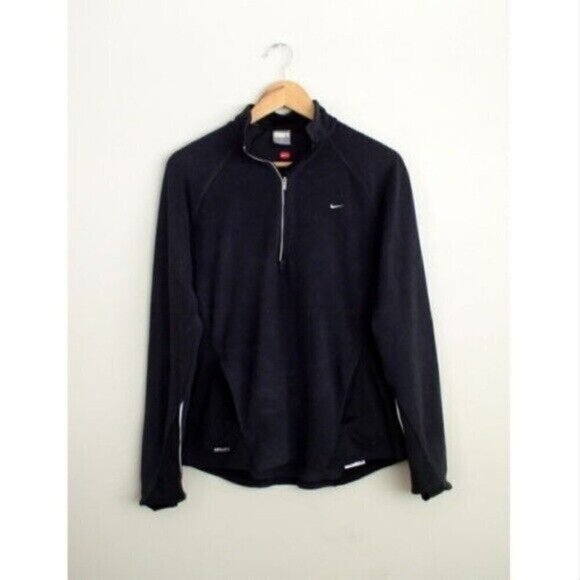 Nike Fit Dry Womens Fleece 1/4 Zip Top Sz L 12 14 Black Pullover Athletic Hiking - Picture 1 of 5